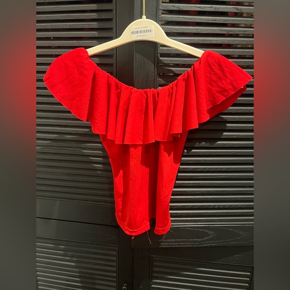 Red Off-Shoulder Ruffle Blouse - Picture 4 of 4